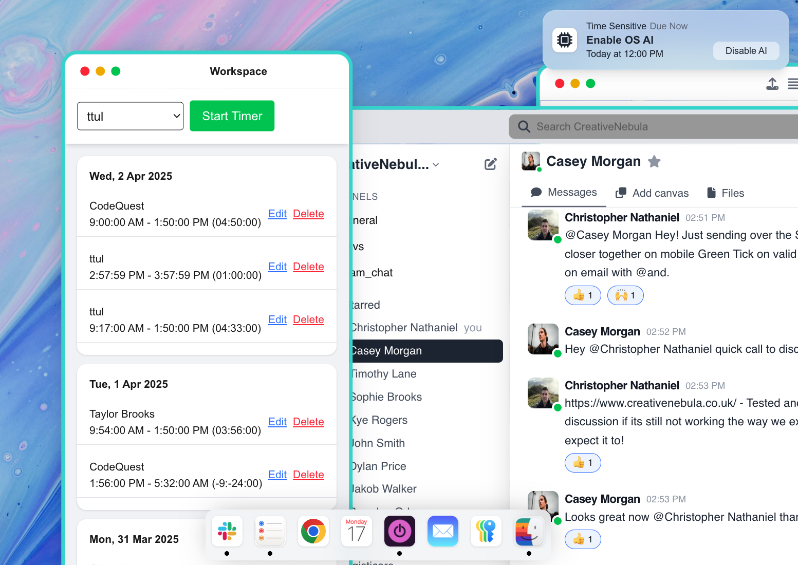 Timetracking, Slack and AI Enabled